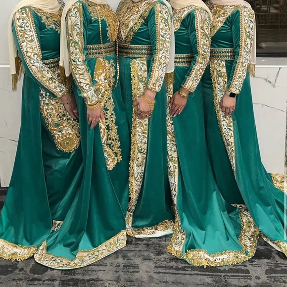 Elegant Teal and Gold Embroidered Dress